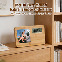 Cadre photo DIY Xingyan avec affichage de l'heure, en bambou écologique, sublimation aluminium, pour couple ou souvenir parent-enfant