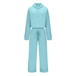 Conjunto Deportivo Holgado de Dos Piezas para Mujer, <span class=keywords><strong>Color</strong></span> Sólido Otoñal, para Correr, Estilo Urbano Ecológico, Pantalones Anchos, Sudadera con Capucha, Terno - Product Image 4