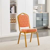 Chaise de banquet empilable en tissu rembourré rouge et or, avec cadre en aluminium, pour hôtel, salle à manger, mariage, événement, portable, en métal, vente en gros