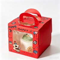 Boîte à gâteau d'anniversaire en carton imprimé avec fenêtre transparente en PET, poignée portable, pour pâtisserie, boulangerie, emballage cadeau de vacances, emballage de desserts