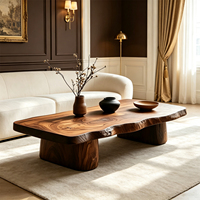 Table basse moderne en bois massif à bord naturel, table irrégulière artistique et écologique pour la maison