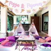 Dekorasi Spanduk Pesta Pizza dan Piyama, Perlengkapan Pesta Tidur Malam untuk Anak Perempuan, Bertema Makanan Pizza, Perlengkapan Pesta Ulang Tahun dan Baby Shower