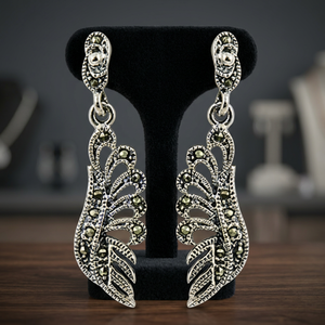 925artpalace Magnifiques boucles d'oreilles en argent sterling 925 avec pierres précieuses couleur bronze et marcassite - Product Image 3