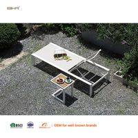 Ensemble de chaises longues doubles en aluminium BHR Modern All Weather avec table d'appoint, meubles d'extérieur pliables pour cour