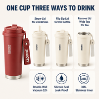 HOOMEY Tasse à café en acier inoxydable 316L 500ml, isolée sous vide, avec couvercle à paille, à boire directement, large ouverture, anti-fuite, pour voiture et bureau