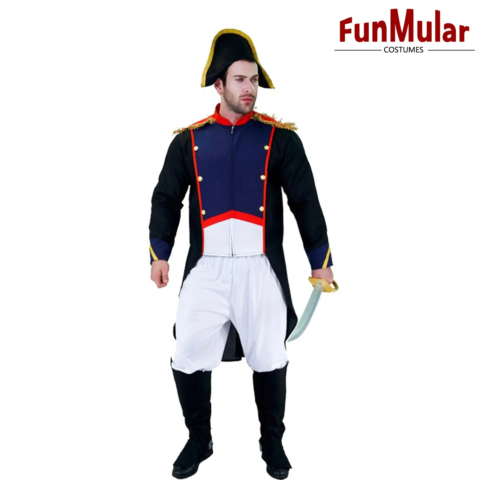 Funmular Hommes Napoléon Français Empereur Général Chevalier Costume Halloween Dress Up Costume