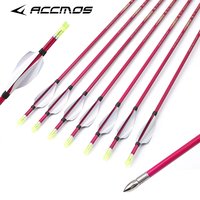 Flèche de chasse à plume rotative rose 6/12 ID 3,2 mm 0,009 po, 40T, en carbone, spine 600/700/800, pour arc recurve, tête en acier inoxydable