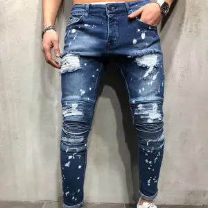 Jean Slim à trous élastiques pour homme, pantalon Denim, Streetwear, droit, vente en gros, collection