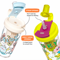 Bouteille d'eau en plastique motif dessin animé avec paille, poignée et infuseur à thé – Tasse portable sans BPA pour étudiants