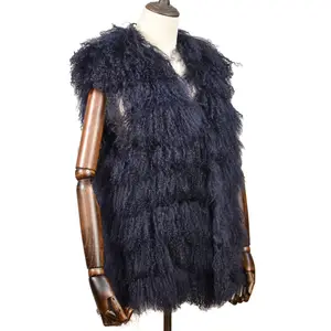 Winter Warm Fur Gilet Waistcoat Long Hair Genuine Curly Lamb Fur Vest For Women