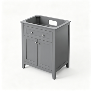 Mueble de Baño Moderno de Madera de Nogal Oscuro, 30 Pulgadas, con Lavabo de Cerámica, Cajones y Puertas Pintadas en Gris, Diseño Rectangular - Product Image 2