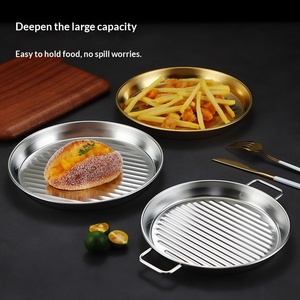Assiettes rondes dorées en <span class=keywords><strong>acier</strong></span> inoxydable pour frites, desserts, steaks, avec 2 poignées, contrôle de l'huile, outils de cuisine DIY pour barbecue - Product Image 4