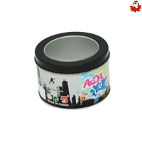 Boîte d'emballage ronde en étain personnalisable avec ouverture fenêtrée et logo sur mesure pour les collations