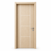 Modern Natural Light Oak Interior Wooden Door with White Groove Lines Contemporary Flush Timber Bedroom Door for Home