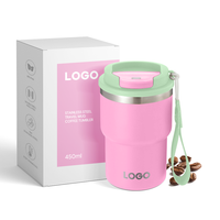 Cadeaux de noël 450ml Portable mignon en acier inoxydable thermique voyage tasse à café isolé réutilisable café gobelet tasse avec sangle