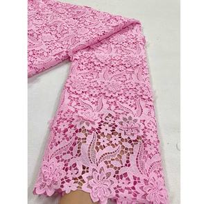 Vải ren Guipure thêu nổi, chất liệu hòa tan trong nước, đính sequin, thân thiện với môi trường, màu hồng, vải châu Phi, dùng cho đám cưới, tiệc tùng, may váy - Product Image 1