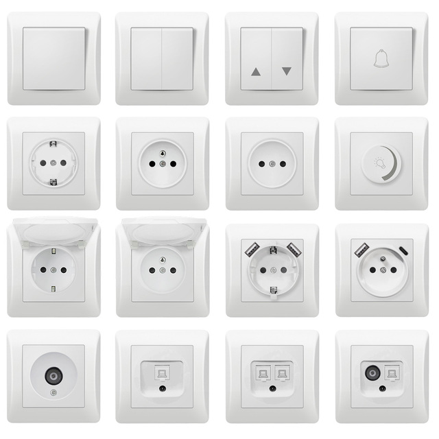FIKO European Wall Switch Socket with USB Type-C Charge Port EU Standard Rocker Switch and Electric Power Outlet