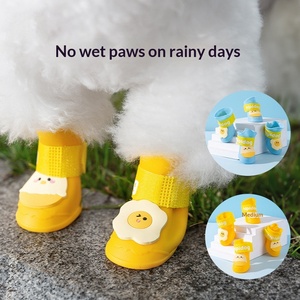 Chaussures pour animaux de compagnie imperméables et respirantes en silicone pour la pluie, motif œuf de dessin animé, anti-salissures, antidérapantes, résistantes à l'usure - Product Image 2