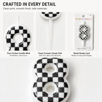Bougies numérotées individuelles de 0 à 9, design damier noir et blanc, bougies pour fête d'anniversaire 30 ans