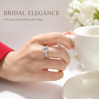 Bague de fiançailles pour femme en moissanite et argent S925, taille brillant ronde, six griffes, triple rangée, pavé de zircone cubique, avec motif couronne et panier