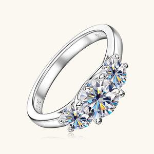 Joyería Fina, Anillo de Diamantes de 3 Piedras con Moissanita VVS GRA de Corte Redondo de 2CT, Chapado en Oro sobre Plata 925, de Alta Gama, para Regalo de Pareja - Product Image 3