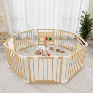 Parque de juegos plegable de madera para bebés, corralito ajustable para interiores, área de juegos con puerta para bebés y niños pequeños - Product Image 2