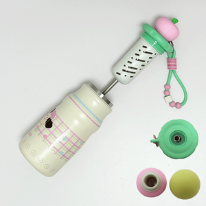 17oz 500ml Cute apple shape kids water bottle stainless steel with <b>tea</b> <b>infuser</b> with strawback to school stainless steel water bo - Product Image 2