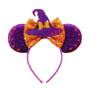 2025 decoraciones <span class=keywords><strong>de</strong></span> Halloween suministros para fiestas Cosplay niñas lentejuelas ratón oreja pelo aro calavera fantasma DIY <span class=keywords><strong>Mickey</strong></span> brillo diademas - Product Image 1