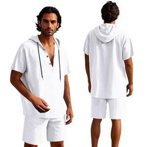 <span class=keywords><strong>Camicia</strong></span> estiva da <span class=keywords><strong>uomo</strong></span> in cotone Casual a maniche corte pantaloncini da spiaggia abito di <span class=keywords><strong>lino</strong></span> con cappuccio camicie <span class=keywords><strong>e</strong></span> <span class=keywords><strong>pantaloni</strong></span> corti - Product Image 6