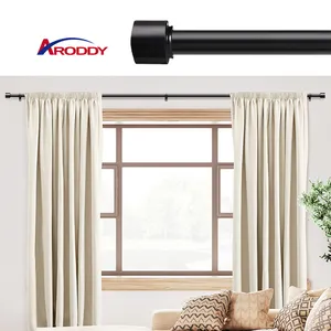 ARODDY 28 bis 48 Zoll einstellbarer schwarzer Vorhang-Stab-Set mit einfacher Installation und modernem Design Metall-Vorhang-Stab mit Halterung