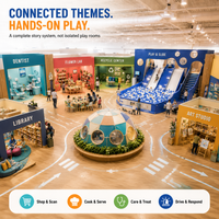 Équipement de terrain de jeu intérieur pour enfants avec piscine à balles en plastique et toboggan, design personnalisable pour les thèmes Bibliothèque d'art et Marché de ferme
