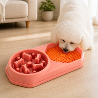 Bol de Mangeoire Lente 2-en-1 Étanche Sans BPA avec Tapis de Léchage en Caoutchouc pour Nourriture Sèche et Humide, Double Gamelle en Plastique pour Chien