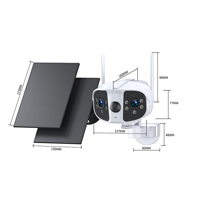4K Dual Lens 180 Degree Wide-Angle Solar Powered Outdoor Security Camera 256G Storage Wi-Fi App Remote Control-Intelligent Human
