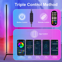 Lampe sur pied LED intelligente moderne pour salon et jeux, avec télécommande RGB et contrôle par application, synchronisation musicale, éclairage d'angle et minuterie