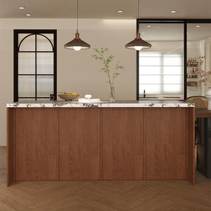 <b>Walnut</b> Wood Frame Island Counter Solid Wood Modern Kitchen Island With <b>Slab</b> Countertop Living Room Storage Partition Cabinet - Product Image 2