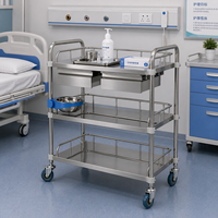 Chariot de soins hospitaliers d'instruments médicaux en acier inoxydable à 4 roues de haute qualité d'approvisionnement d'usine