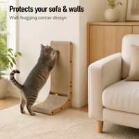 Griffoir mural pour chat EUR VET Luxury Wood en forme de L, à 2 niveaux, résistant à l'usure et anti-chute de poils