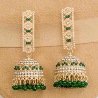 Boucles d'oreilles Jhumka en perles vertes plaquées or, bijoux de mariage indiens pour femmes