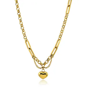 Ove-collar de oro con colgantes de corazón de 45cm, Collar de plata de acero inoxidable