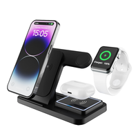Station de charge électrique sans fil 4-en-1 avec QC3.0 et Type-C pour iPhone 15 Pro Max/14/13 Series pour I Watch LED Night Light