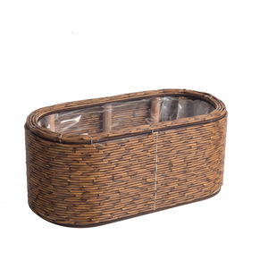 Rattan Woven <b>Flower</b> Pots Desktop Planters Handmade Indoor Decorative <b>Baskets</b> <b>For</b> <b>Flower</b> Green Plant - Product Image 3
