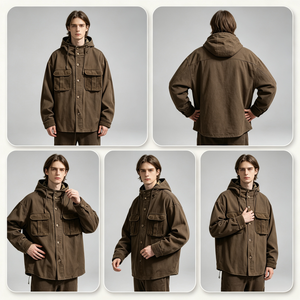 Veste de travail à capuche en velours côtelé OEM personnalisée pour homme, coupe ample, style rétro américain, 100 % coton sergé - Product Image 4
