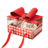 Boîte à couvercle avec nœud rose de luxe Boîte à gâteau élégante avec poignée en ruban Cadeau collation Grand nœud rouge Cadeau Boîte à gâteau en forme de fleur transparente pour Noël Saint Valentin