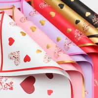 Kertas Pembungkus Bunga Valentine Motif Hati & Teks Cinta, Pinggiran Emas, Tahan Air, Romantis, untuk Florist Grosir