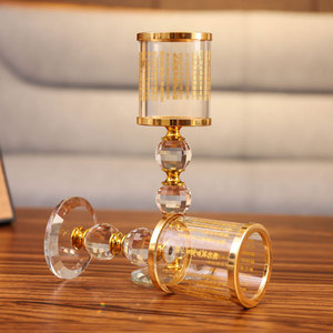 Candelero de cristal grabado con sutra para ofrenda a Buda, uso religioso en el hogar, cristal artificial amarillo 0602 - Product Image 2