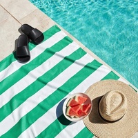 Navy Striped Print Recycled Beach Towels Custom Logo Water Absorption Sand Free Custom Microfiber Beach Towel with Canvas Bag