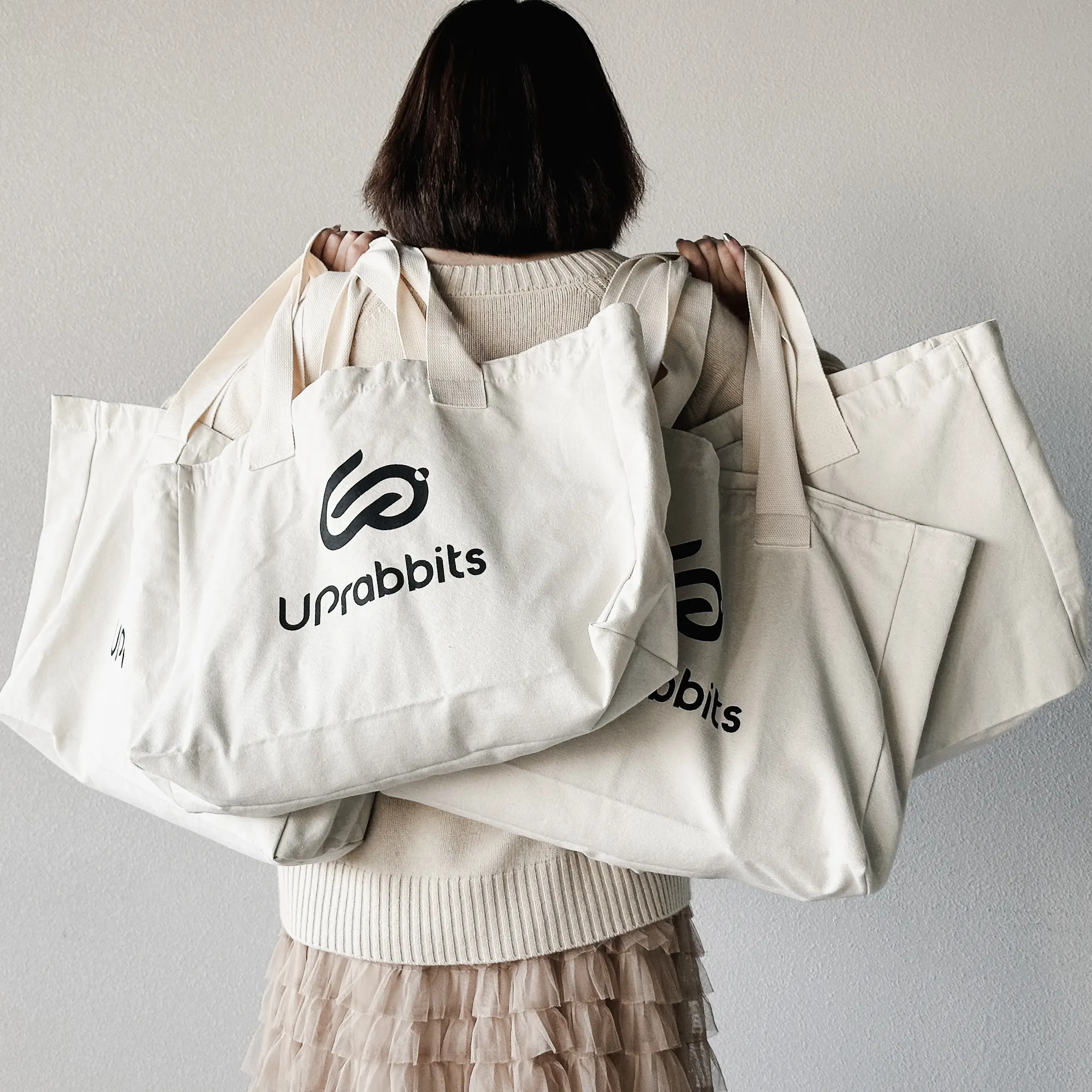 Vente en gros Sac en tissu d'épicerie réutilisable uni Sacs fourre-tout en toile de coton avec poche