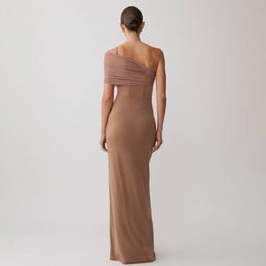 Vestido de cóctel asimétrico con cuello descubierto, largo, ajustado, elegante, para mujer, vestido de noche con cintura natural, a la moda, estilo urbano. - Product Image 4