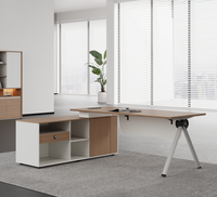 Table de bureau exécutive moderne haut de gamme en bois massif et panneaux de particules, écologique, hauteur réglable, double ventilateur de refroidissement, armoire latérale