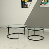 Table basse ronde de luxe de haute qualité 2 pièces en acier inoxydable doré Table centrale en verre trempé transparent Home Hotel